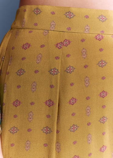 Mustard Yellow Crepe Kurta Set With Paisley And Floral Print
