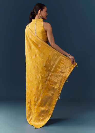 Mustard Yellow Dola Silk Saree with Blouse Fabric