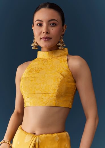 Mustard Yellow Dola Silk Saree with Blouse Fabric