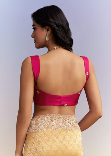 Mustard Yellow Jacquard Tissue Saree With Heavy Hand Embroidery