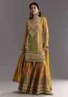 Mustard Yellow Patola Printed Kurta Sharara Suit With Organza Dupatta