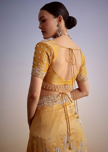 Mustard Yellow Silk Saree With Heavily Embroidered Pallu And Border