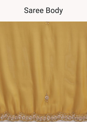 Mustard Yellow Tissue Embroidered Saree With Heavy Hand Embroidery