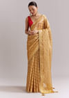 Mustard Yellow Tissue Woven Saree With Gold Tone And Zari Border