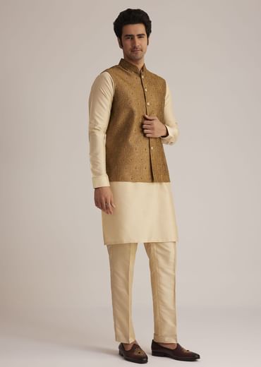 Rusty Red Nehru Jacket With Kurta Pant Set