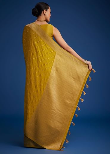 Mustard Yellow Dola Silk Saree With Woven Patterns