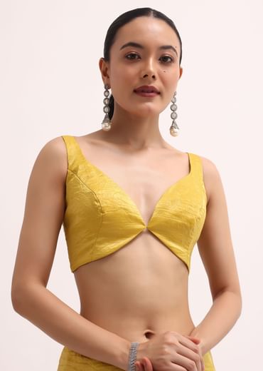 Mustard Yellow Embroidered Crepe Saree With Unstitched Blouse