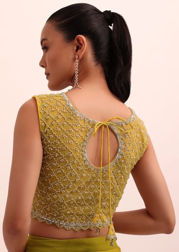 Mustard Yellow Georgette Frill Saree With Embellished Blouse