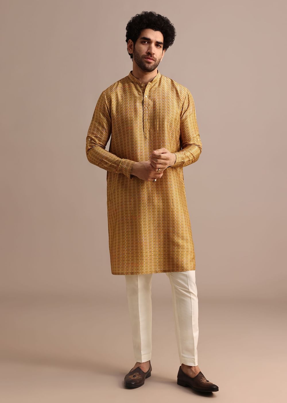 Mustard Yellow Kurta Jacket Set With Floral Cutdana Embroidery