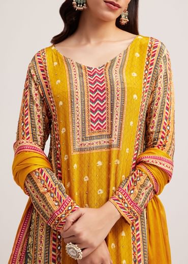 Mustard Yellow Printed Palazzo Set