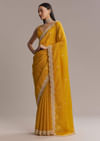Mustard Yellow Tissue Saree With Scallop Border Embroidery