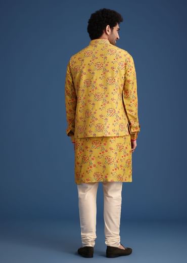 Musturd Thread Work Kurta Jacket Set