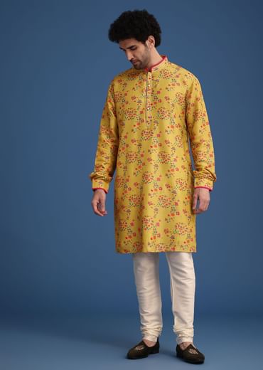 Musturd Thread Work Kurta Jacket Set