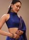 Nautical Blue Blouse In Raw Silk With High Collar Halter Neckline And Back Zip Closure