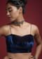 Navy Blue Blouse In Velvet With Spaghetti Straps On The Shoulders