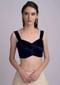Navy blue Blouse In Velvet With Sweetheart Neckline And  Curved Hem