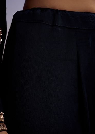 Navy Blue Chinon Sharara Suit With Cut Dana And Sequins Work