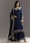 Navy Blue Crepe Moti Work Kurta With Printed Palazzo Dupatta