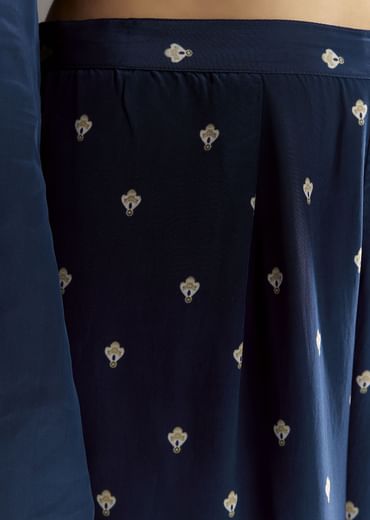 Navy Blue Crepe Moti Work Kurta With Printed Palazzo Dupatta