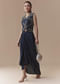 Navy Blue Crop Top and Silk Skirt Set with Cutdana Work