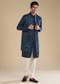 Navy Blue Embroidered Mens Jacket Kurta and Pant Set