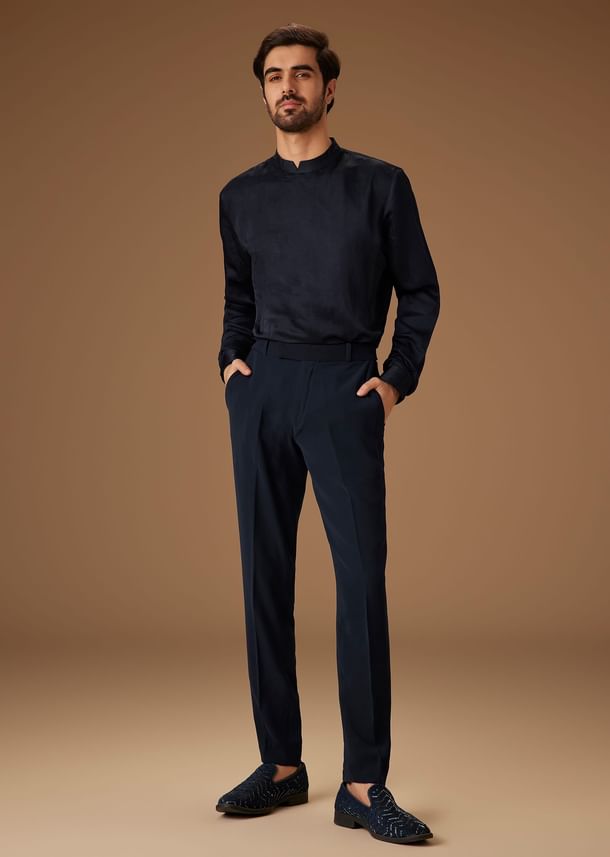 Navy Blue Embroidered Tuxedo Set