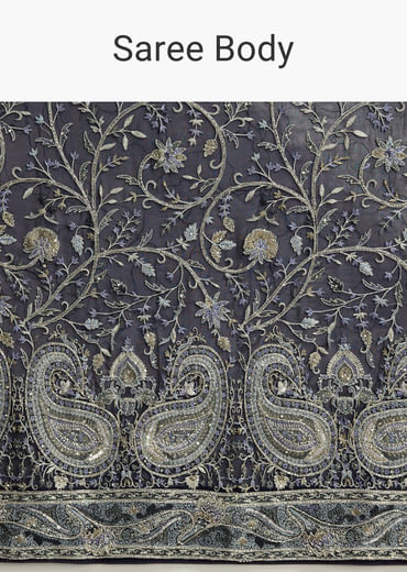 Navy Blue Georgette Saree with Heavy Floral Embroidery