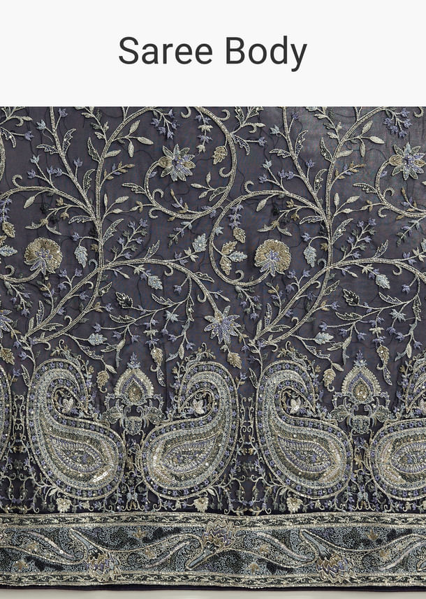 Navy Blue Georgette Saree with Heavy Floral Embroidery