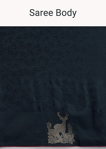 Navy Blue Jacquard Woven Saree With Intricate Zari Embroidery