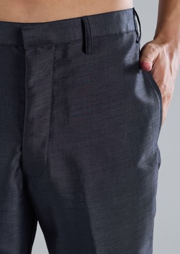 Navy Blue Kurta Jacket Set With Thread Resham Work