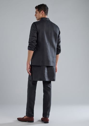 Navy Blue Kurta Jacket Set With Zardosi Hand Work