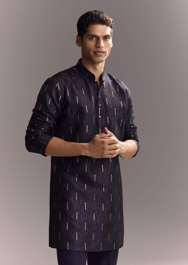 Navy Blue Matka Silk Jodhpuri Suit For Men With Hand Embroidery