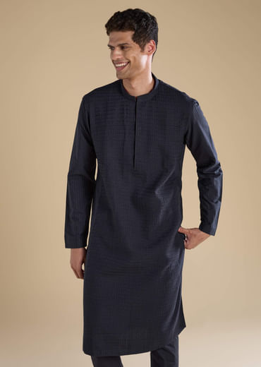 Navy Blue Pintuck Mens Kurta Set