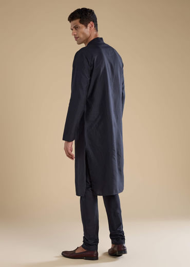 Navy Blue Pintuck Mens Kurta Set