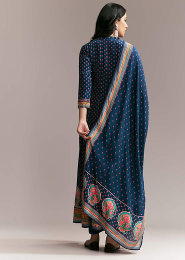 Navy Blue Printed Anarkali Set