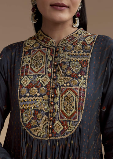 Navy Blue Printed Cotton Kurta and Palazzo Set
