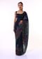 Navy Blue Saree In Organza Featuring Colorful Resham Embroidered Floral Design On The Border Paired With Unstitched Blouse Online - Kalki Fashion