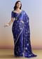 Navy Blue Satin Saree With All Over Floral Jaal Embroidery