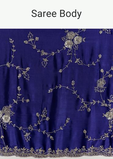 Navy Blue Satin Saree With All Over Floral Jaal Embroidery