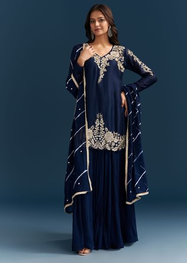 Navy Blue Set With Sequins And Cut Dana Embellished Kurta