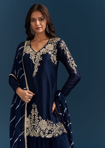 Navy Blue Set With Sequins And Cut Dana Embellished Kurta