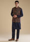 Navy Blue Silk Jacket Kurta Set with Resham Work