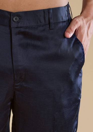 Navy Blue Silk Jacket Kurta Set with Resham Work