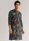 Navy Blue Silk Resham Embroidered Kurta Set With Paisley Prints