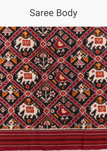 Navy Blue Silk Single Ikkat Handwoven Patola Saree With Animal Motifs