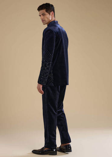 Navy Blue Velvet Jodhpuris with Sequins