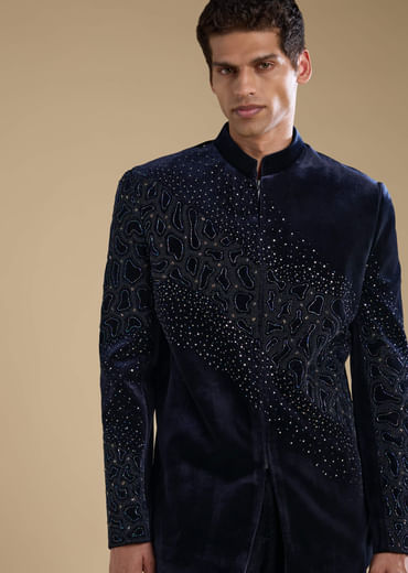 Navy Blue Velvet Jodhpuris with Sequins