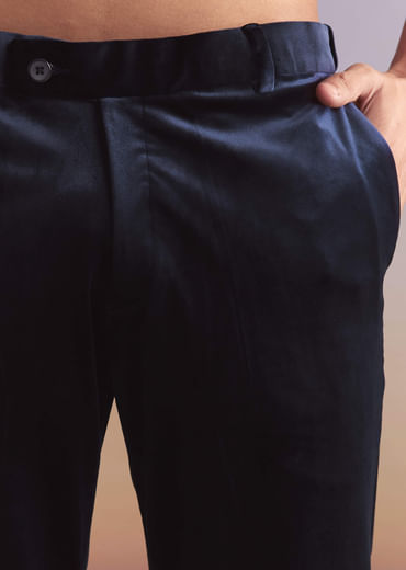 Navy Blue Velvet Tuxedo For Men With Hand Embroidery