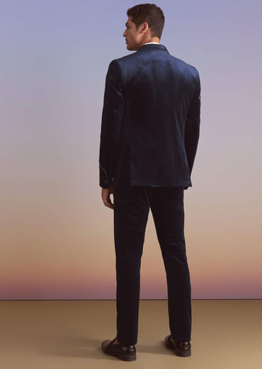 Navy Blue Velvet Tuxedo For Men With Intricate Hand Work