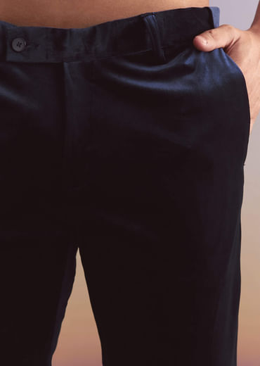 Navy Blue Velvet Tuxedo For Men With Intricate Hand Work